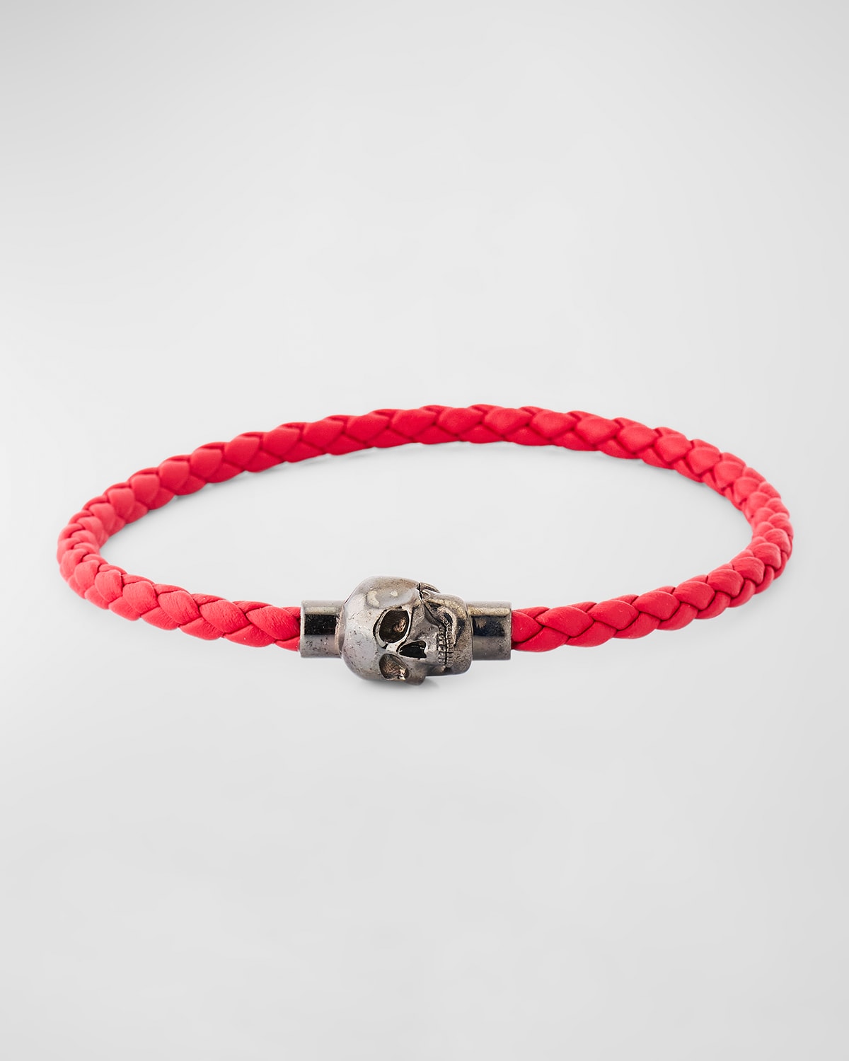 Men's Braided Leather Skull Cord Bracelet