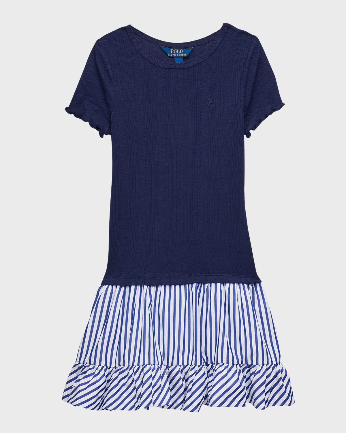 Ralph Lauren Kids' Girl's Pointelle Rib And Stripe Short-sleeve Dress, S-xl In Newport Navy