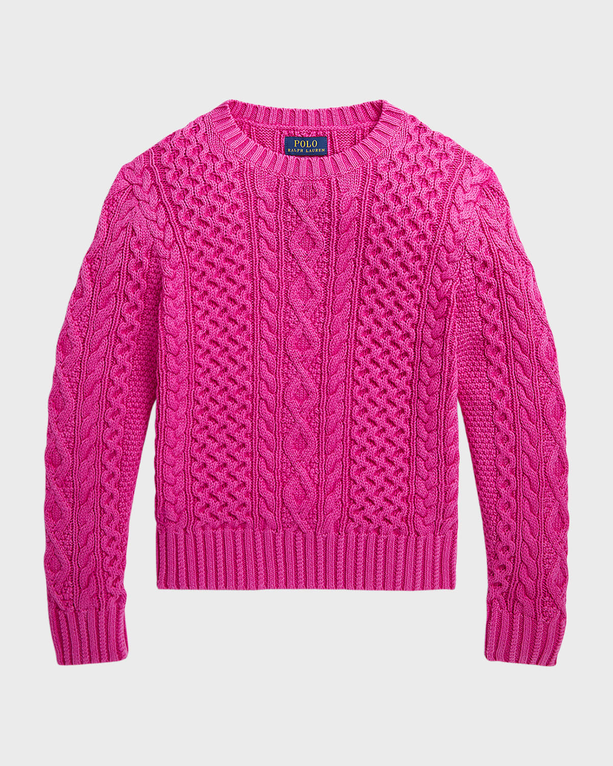 Ralph Lauren Kids' Girl's Aran-knit Cotton Sweater In Accent Pink