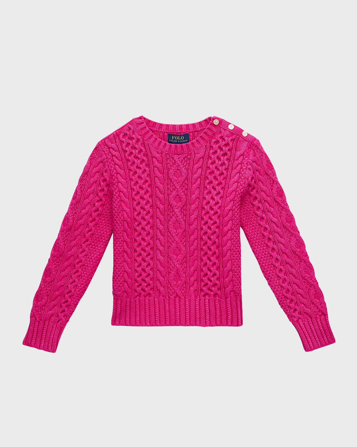 Ralph Lauren Kids' Girl's Aran-knit Cotton Sweater In Accent Pink
