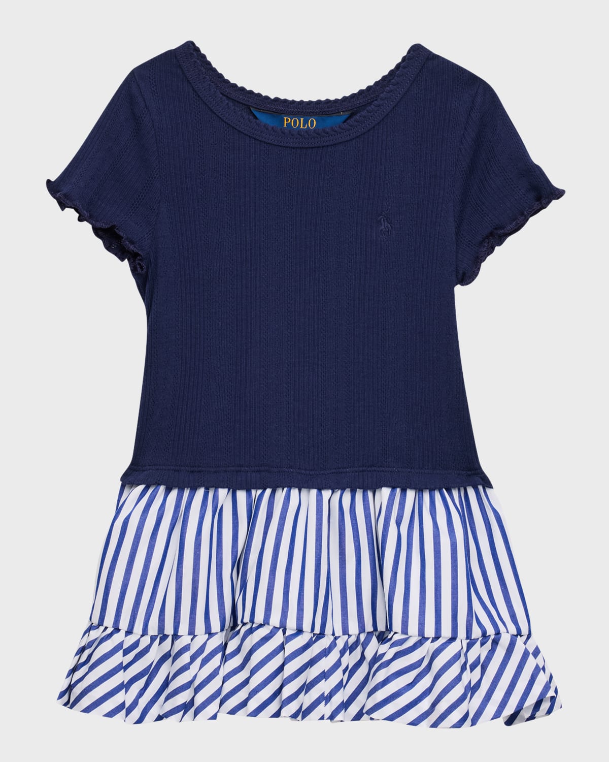 Ralph Lauren Kids' Girl's Pointelle Rib And Stripe Short-sleeve Dress In Newport Navy