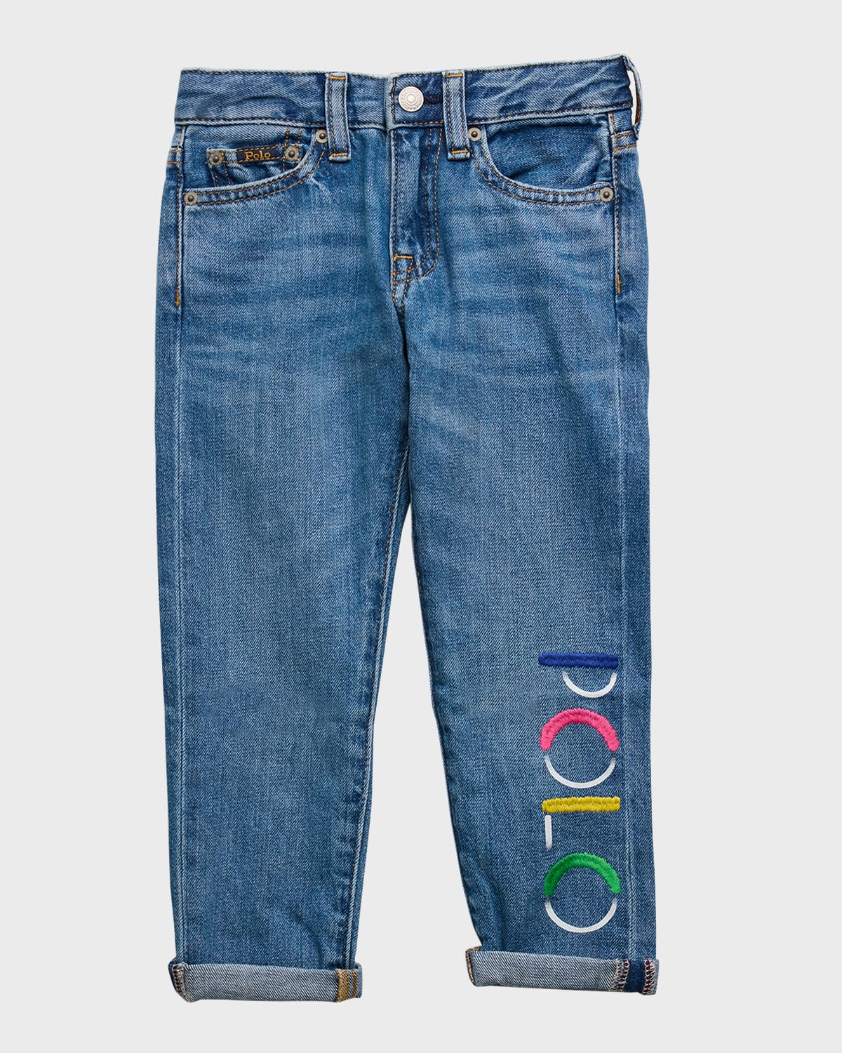 Ralph Lauren Kids' Girl's Logo Slim-fit Denim Jeans In Pamina Wash