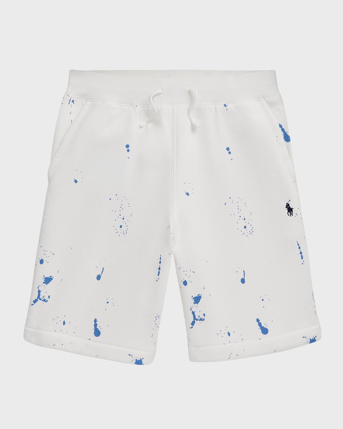 Ralph Lauren Kids' Boy's Paint Splatter-print Fleece Shorts In Deckwash White