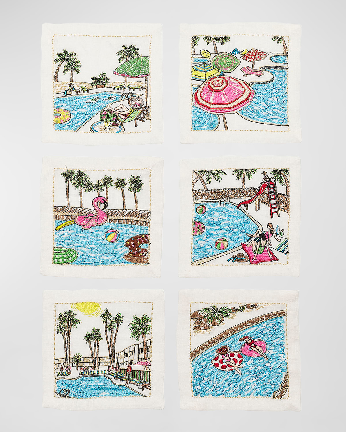 Shop Kim Seybert Pool Day Embroidered Cocktail Napkins, Set Of 6 In White/multi