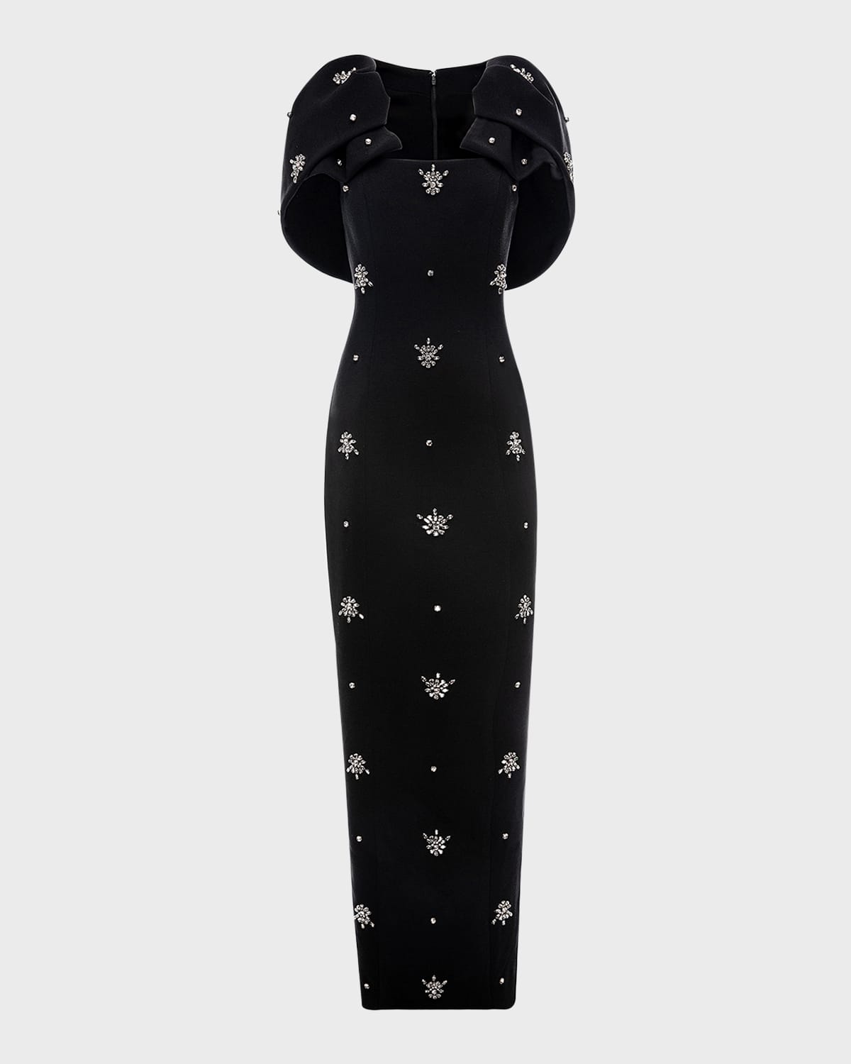 Huishan Zhang Adelaide Crystal Embellished Cape Gown In Black
