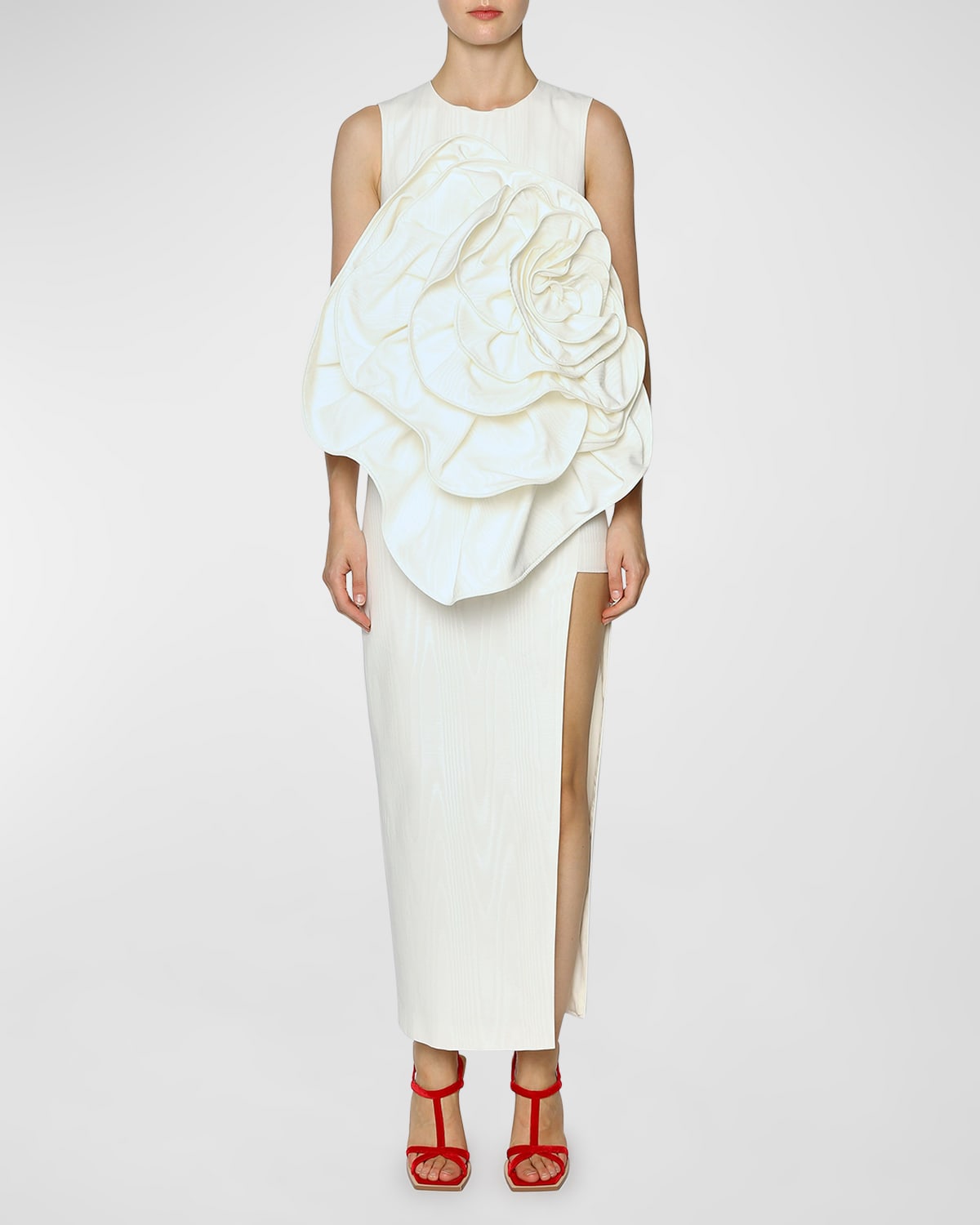Shop Huishan Zhang Aphrodite Flower Applique Sleeveless Column Dress In White