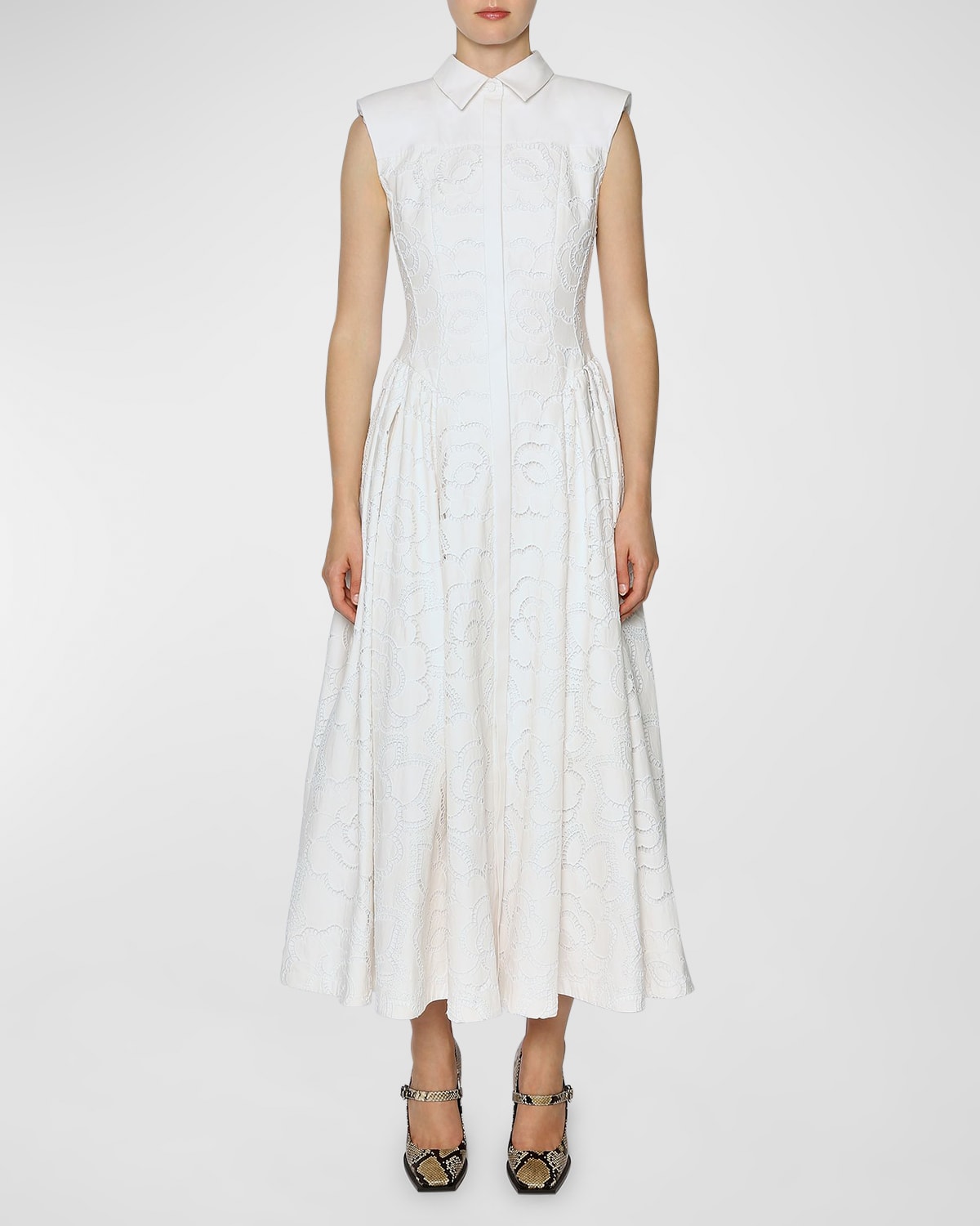 Huishan Zhang Alain Floral Lace Fit-&-flare Maxi Shirtdress In White
