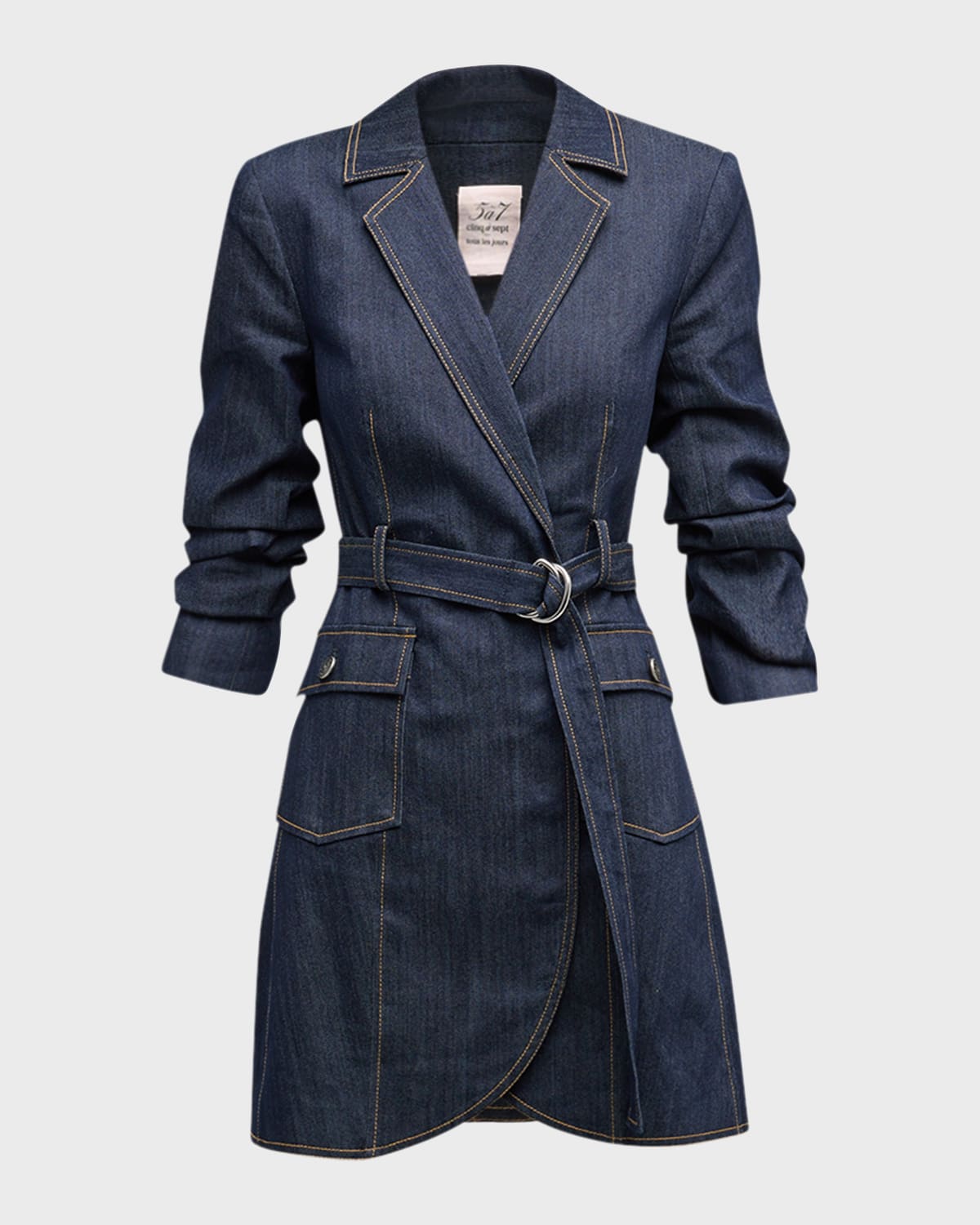 Jenessa Belted Denim Mini Wrap Shirtdress