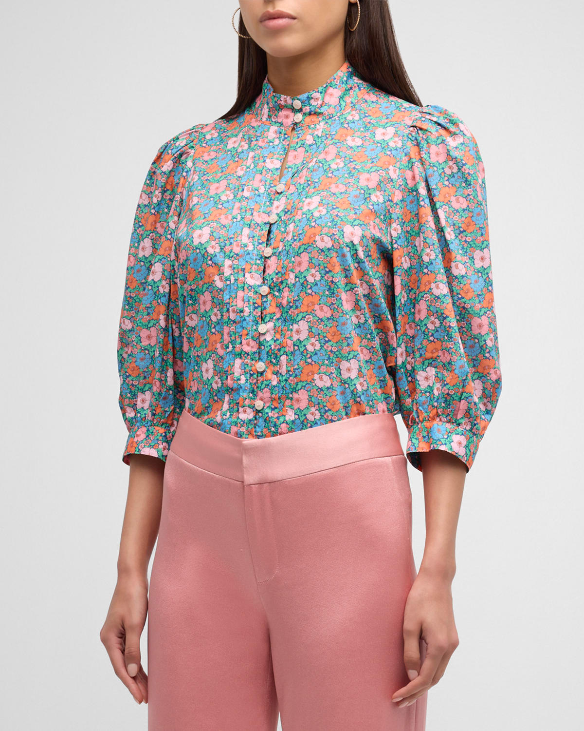 Frontier Floral Cotton Short-Sleeve Button-Front Blouse