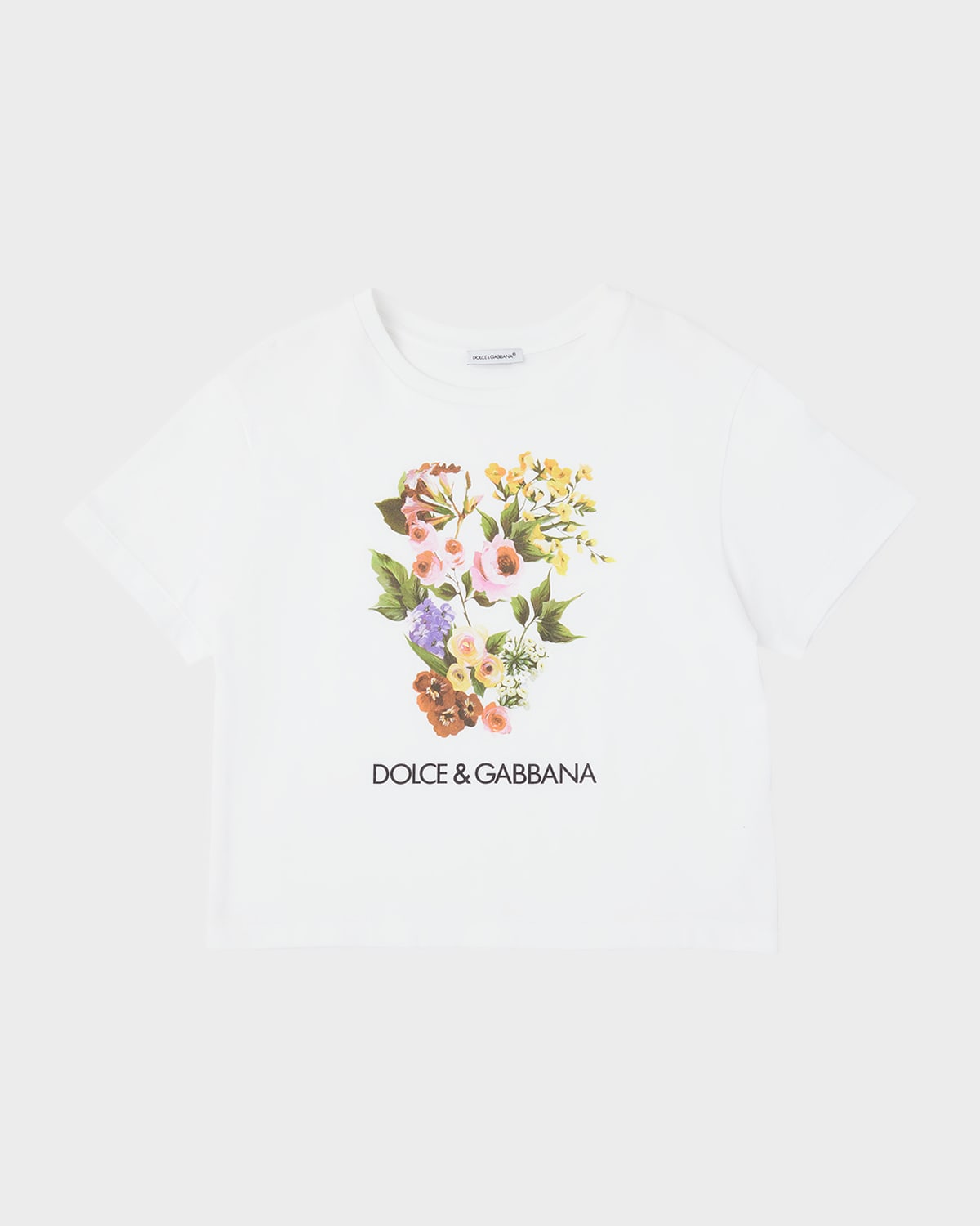 Shop Dolce & Gabbana Girl's Flower Power Short-sleeve Cotton T-shirt In Bianco Ottico