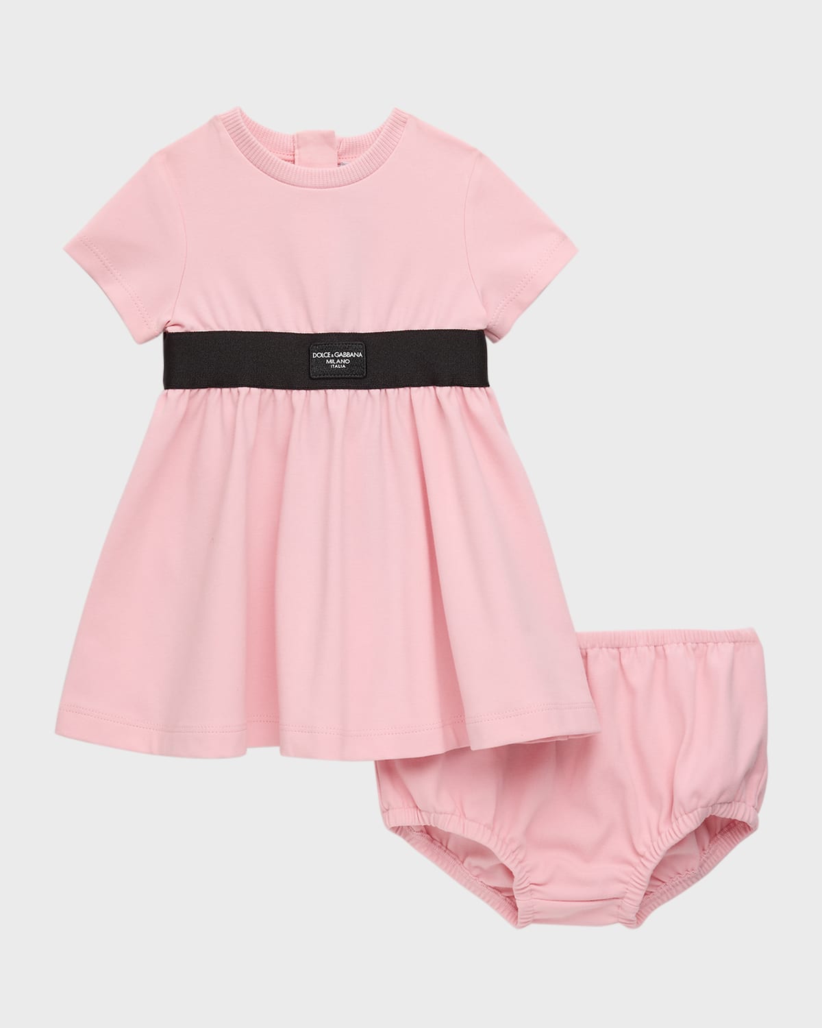 Dolce & Gabbana Girl's Logo-printed Jersey Dress W/ Bloomers In Pastel Pink