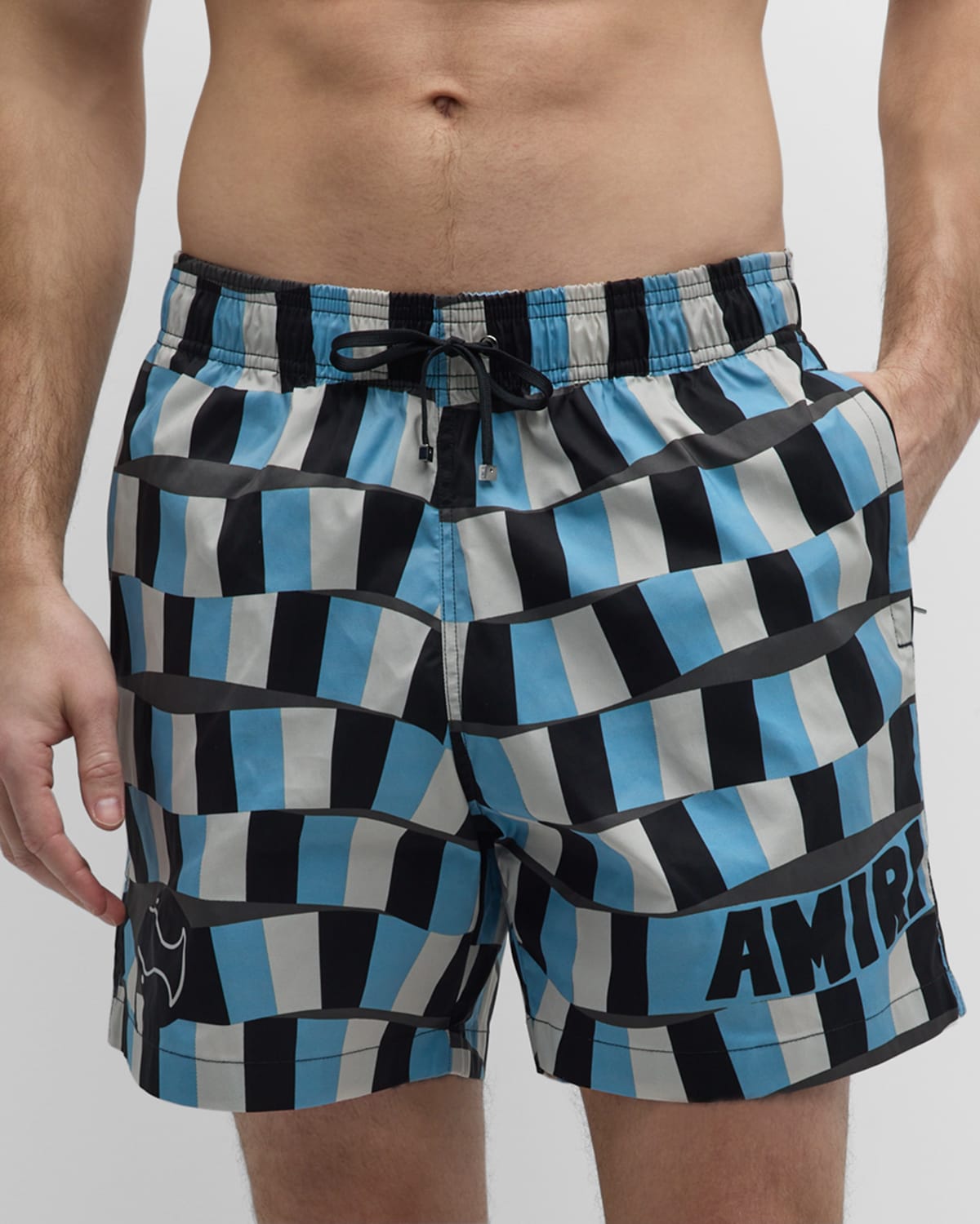 Shop Amiri Men's Checkered Snake Swim Shorts In Air Blue