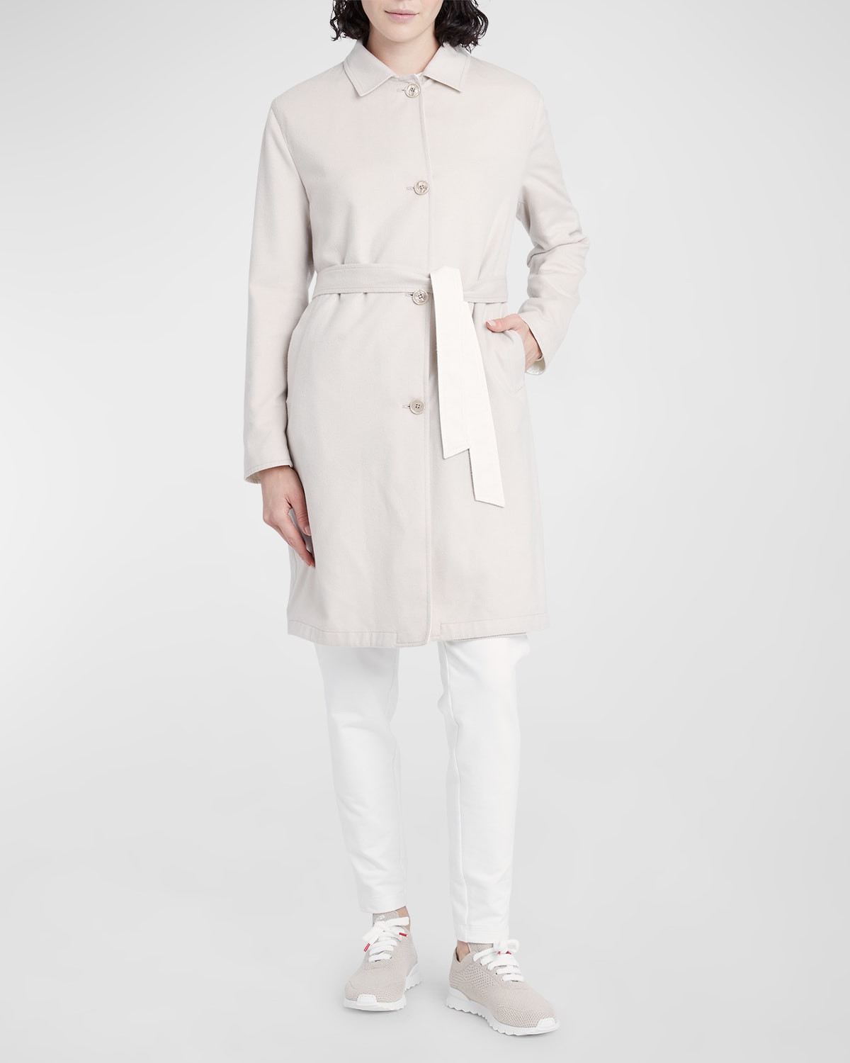 Kiton Reversible Belted Cashmere Trench Coat In Beige