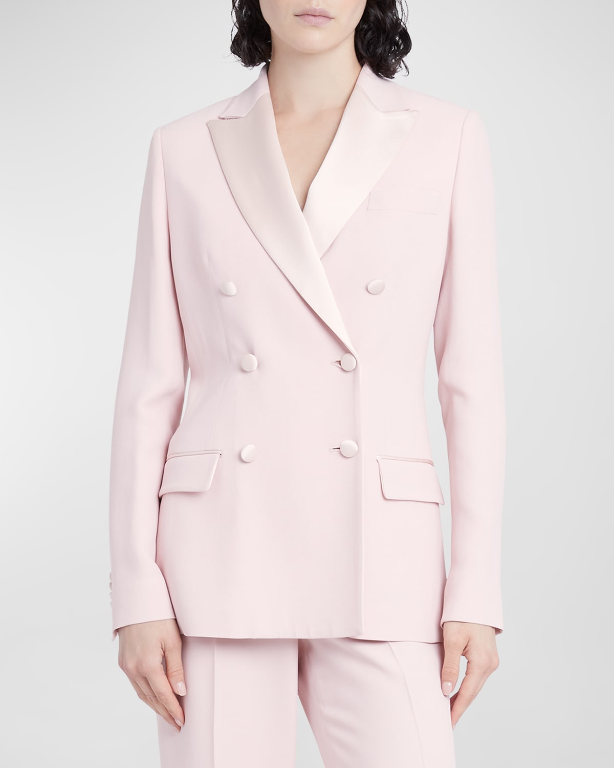 Shop Kiton Double-breasted Tuxedo Jacket In Lt Pink