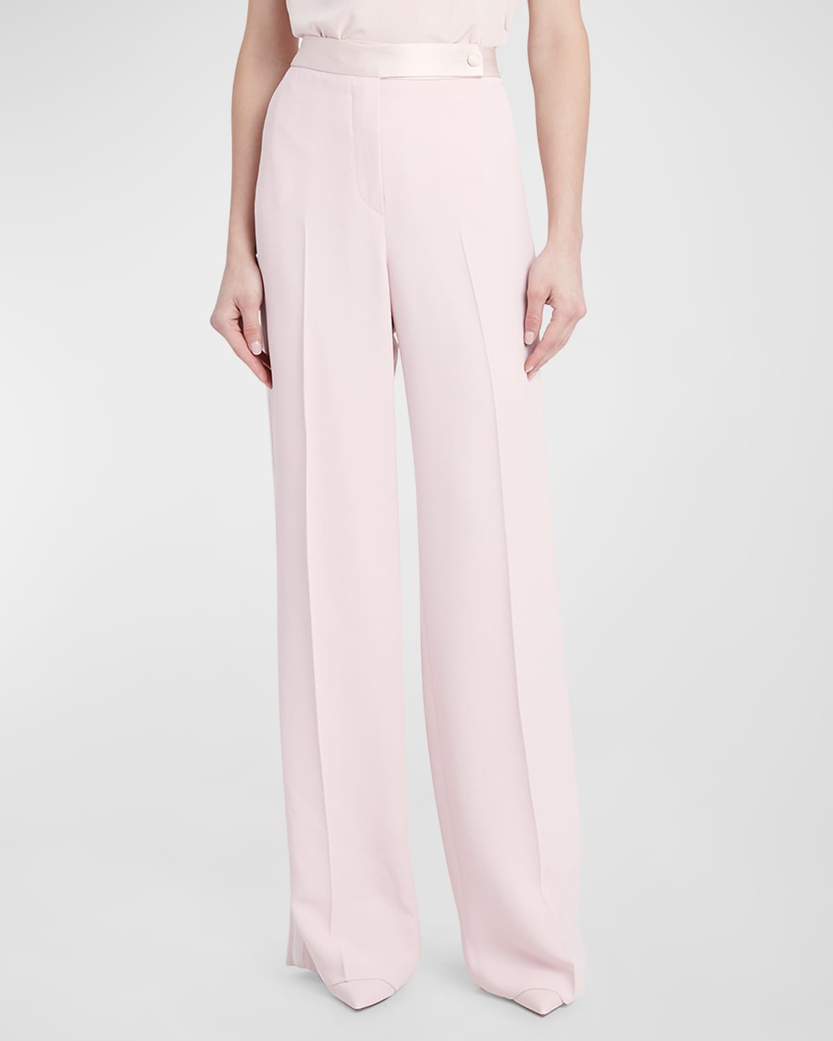 Shop Kiton High-rise Satin Side-stripe Wide-leg Tuxedo Pants In Lt Pink