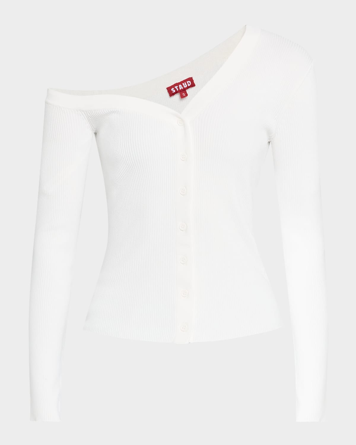 Staud Craftsman One-shoulder Rib-knit Sweater In Ivory