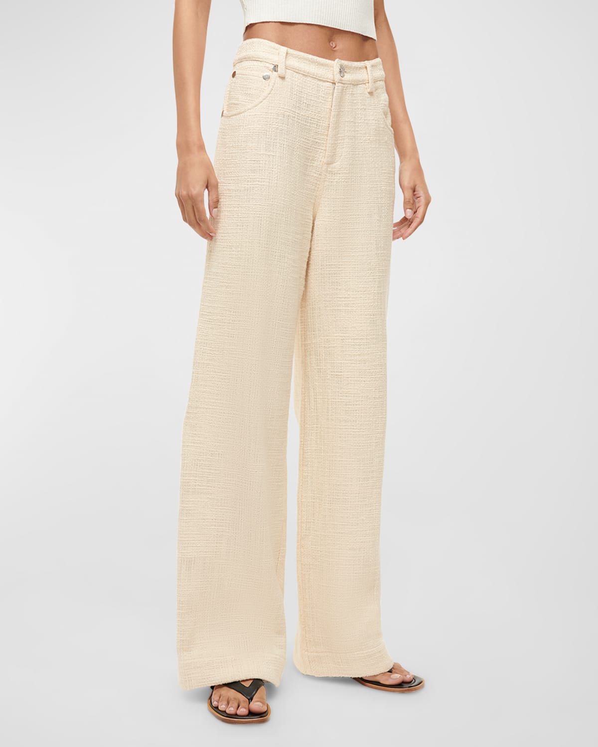 Shop Staud Grayson Wide-leg Cotton Tweed Pants In Ivory