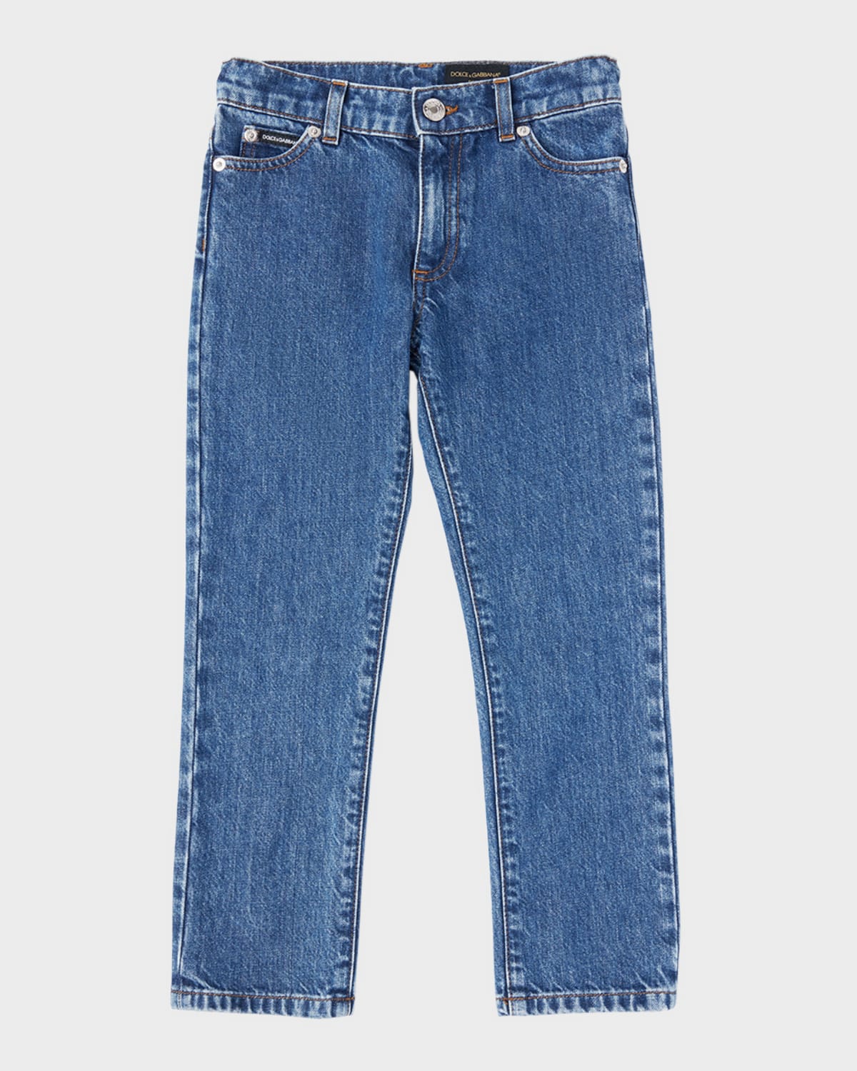 Dolce & Gabbana Kids' Boy's 5-pocket Denim Jeans With Logo Tag In Sea Blue