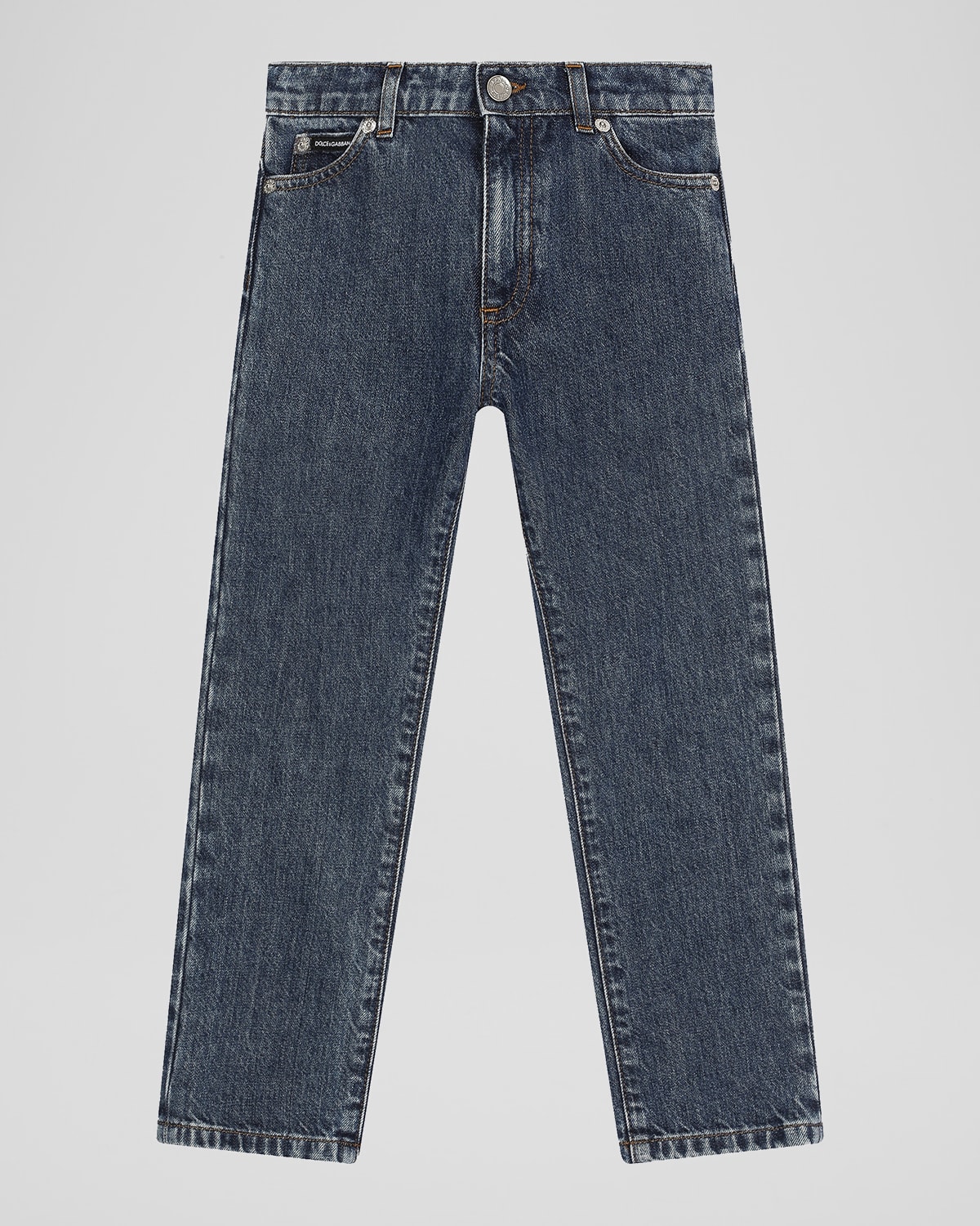 Dolce & Gabbana Boy's 5-pocket Denim Jeans With Logo Tag In Sea Blue