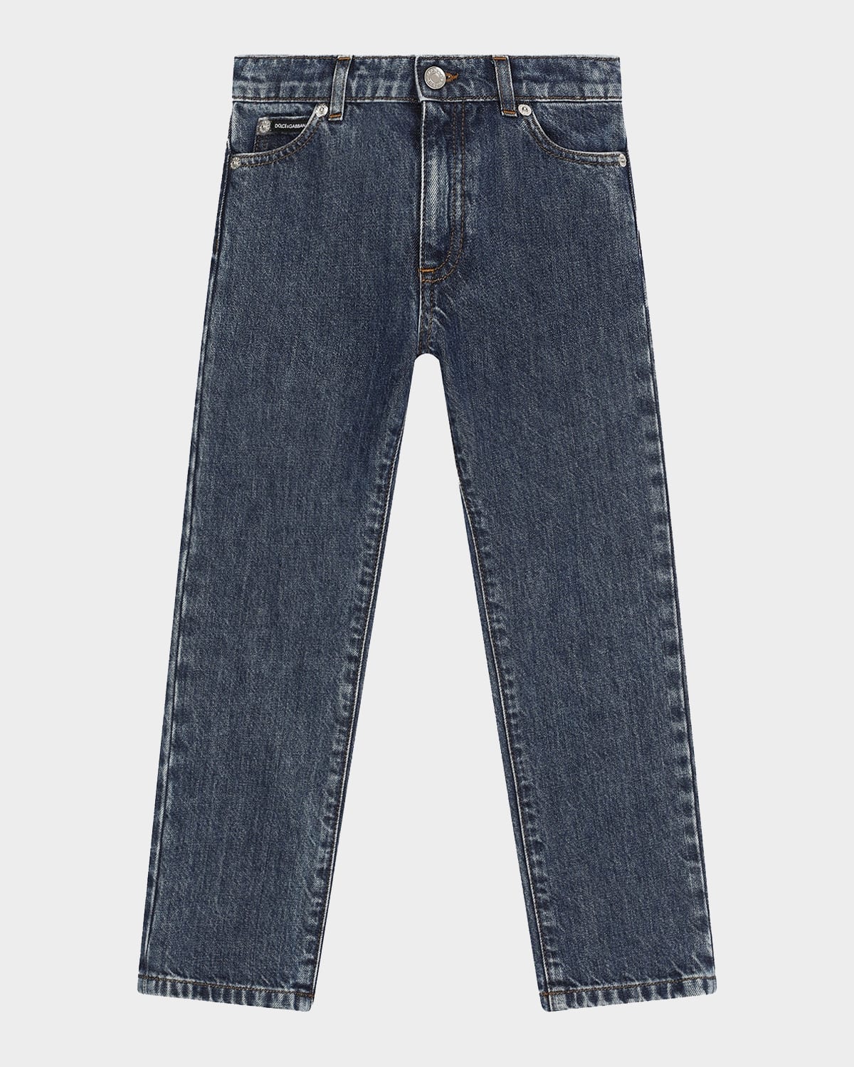 Dolce & Gabbana Boy's 5-pocket Denim Jeans With Logo Tag In Sea Blue
