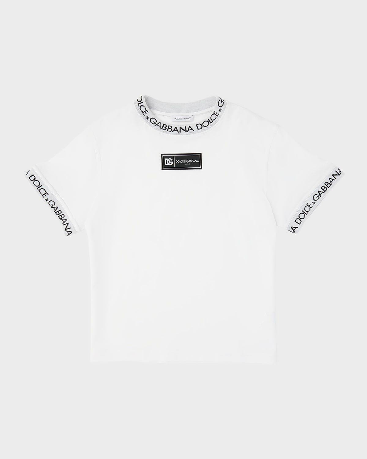 Dolce & Gabbana Kids' Boy's Dg Logo Collar Short-sleeve T-shirt In Black