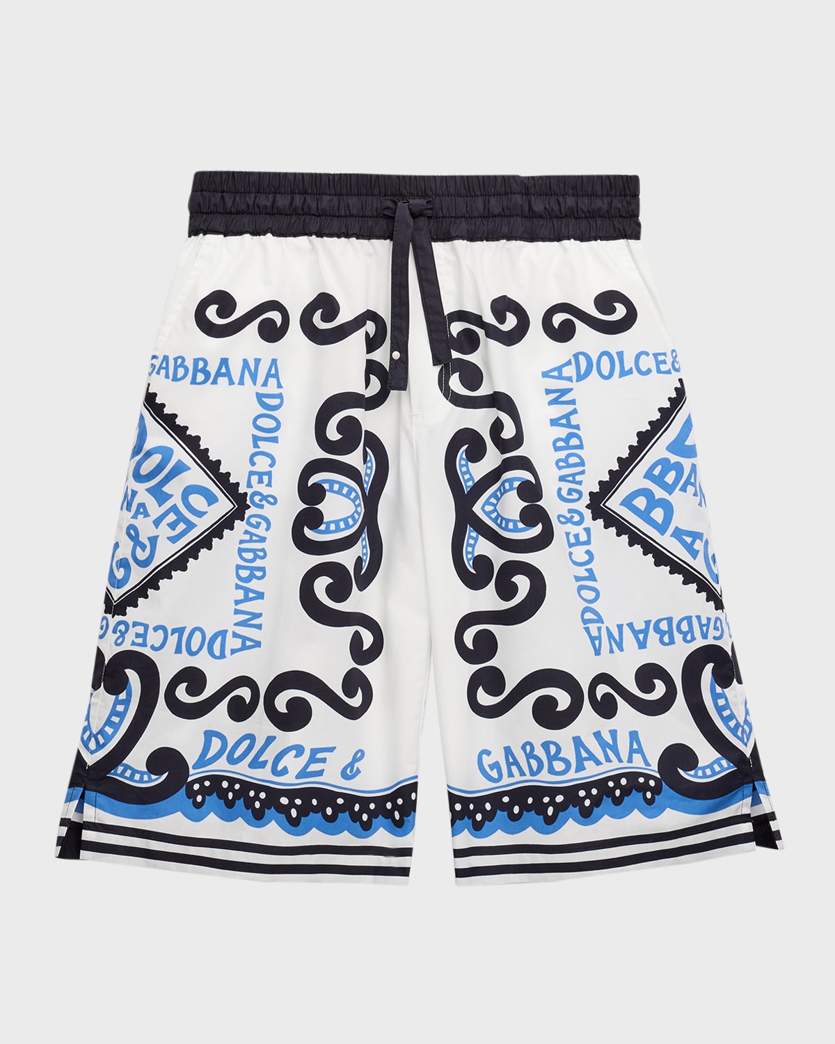Dolce & Gabbana Boy's Bandana-print Drawstring Cotton Poplin Shorts In Multiprint