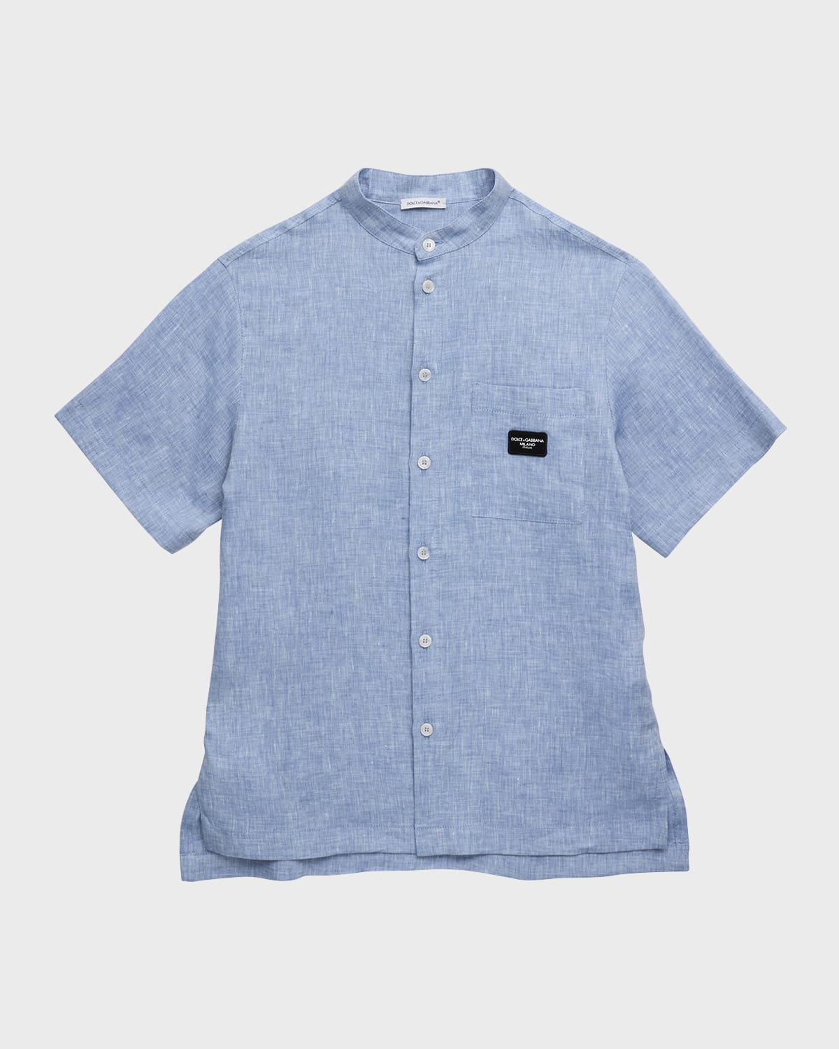 Dolce & Gabbana Kids' Boy's Logo Patch Linen Shirt In Light Blue