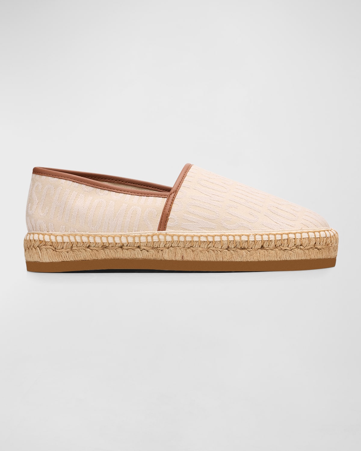 Shop Moschino Men's Canvas Jacquard Logo Espadrilles In Ecru