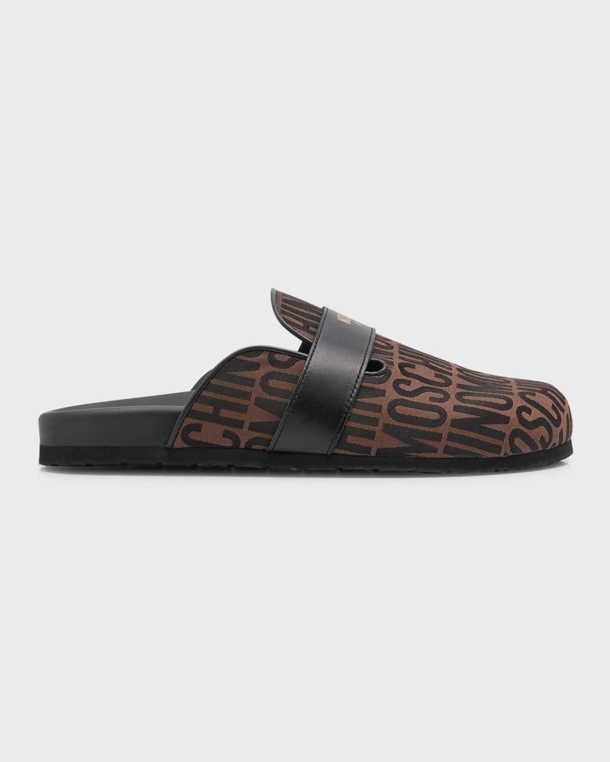 Shop Moschino Men's Jacquard Logo Mule Slippers In Brownblack