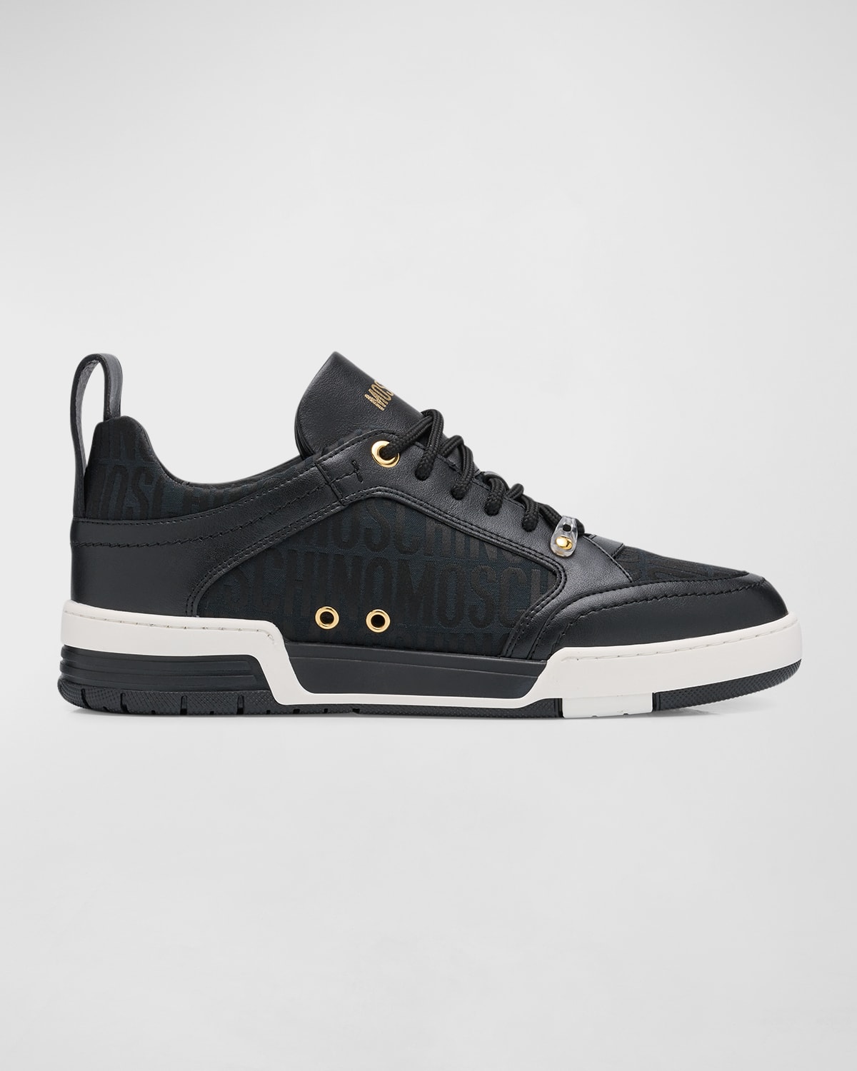 Men's Nylon-Logo and Leather Low-Top Sneakers