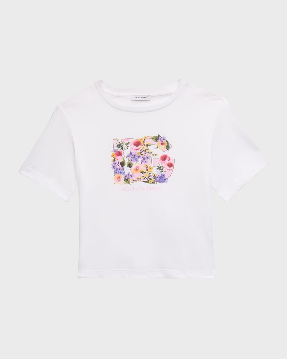 Dolce & Gabbana Kids' Girl's Flower Power Interlocked Logo-print T-shirt In White