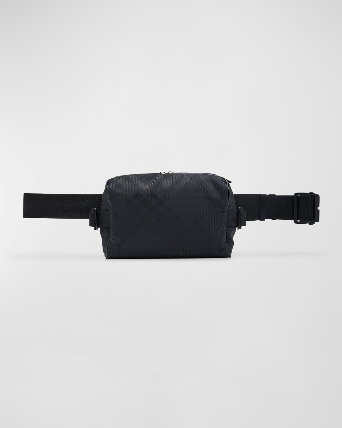 Shop Burberry Men's Nylon Check Belt Bag In Black