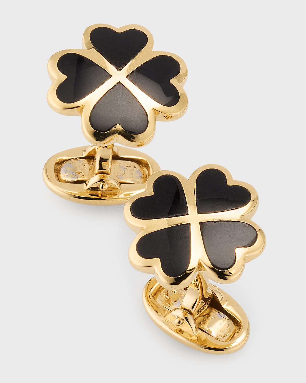 Jan Leslie Four Leaf Clover Black Onyx, Sterling Silver & 18k Yellow Gold Vermeil Cufflinks