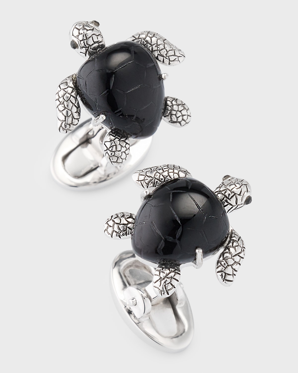Jan Leslie Men's Sterling Silver Hand-carved Black Onyx Sea Turtle Cufflinks