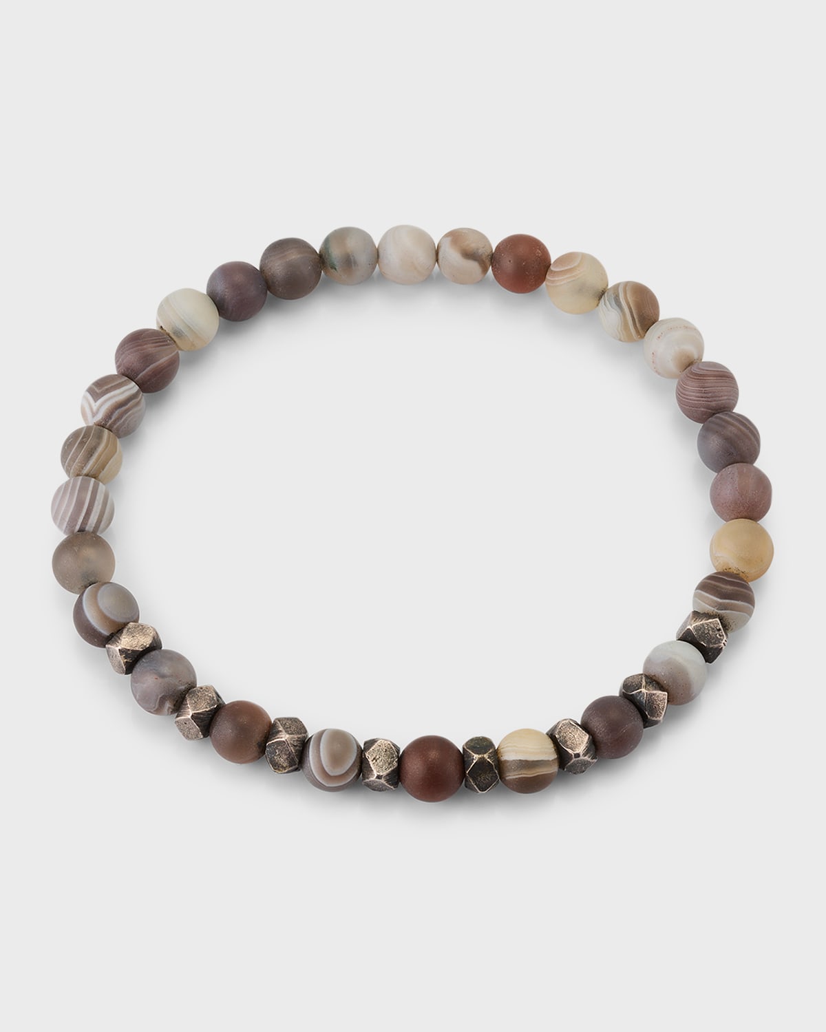 JAN LESLIE MEN'S AGATE AND BURNISHED SILVER BEADED BRACELET