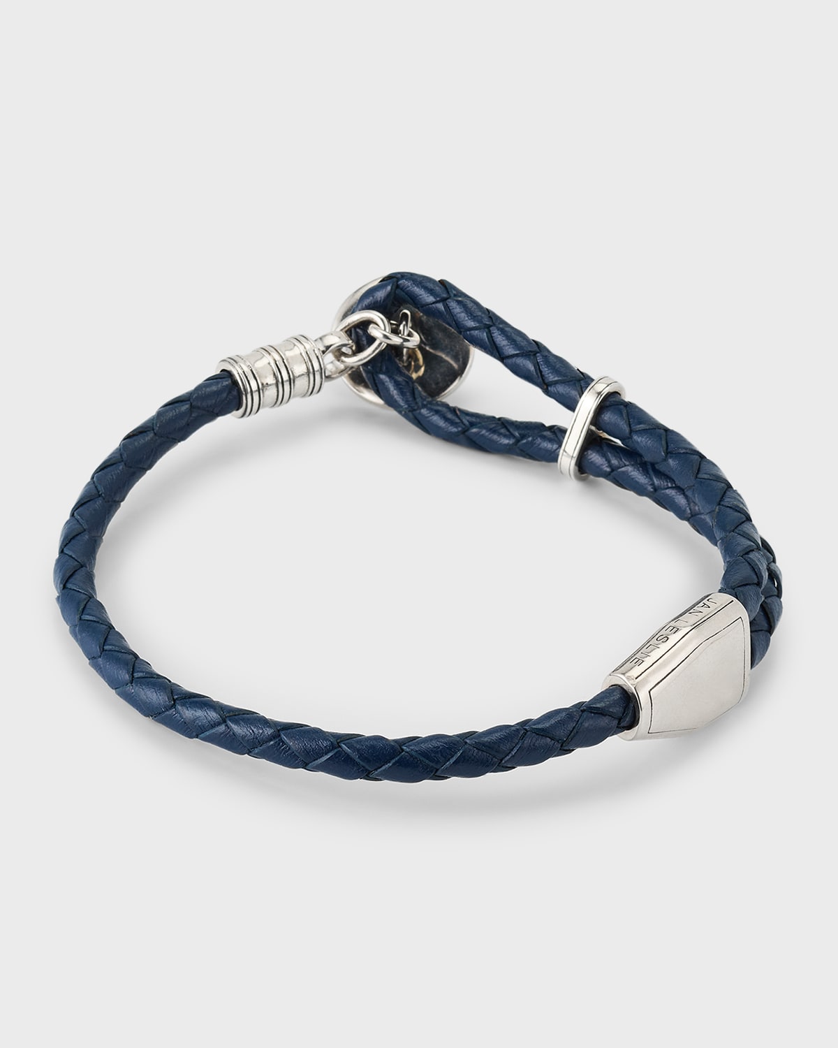 Jan Leslie Men's Braided Leather Bracelet With Blue Tiger's Eye In Black