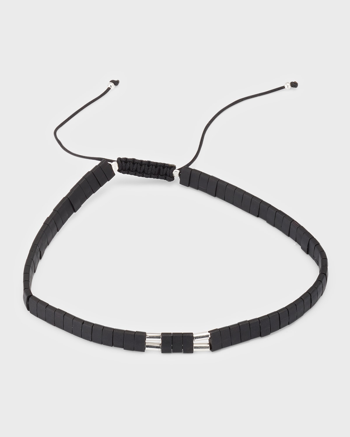 Jan Leslie Men's Sterling Silver And Chiclet Beaded Pull Cord Bracelet In Black