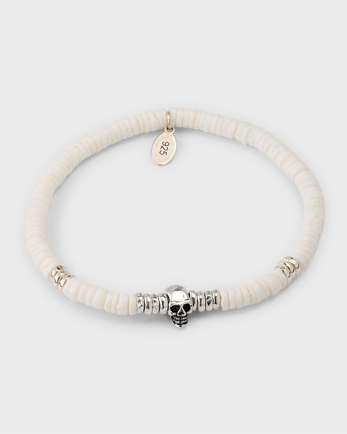 Jan Leslie Men's Shell Beaded Bracelet with Sterling Silver Skull