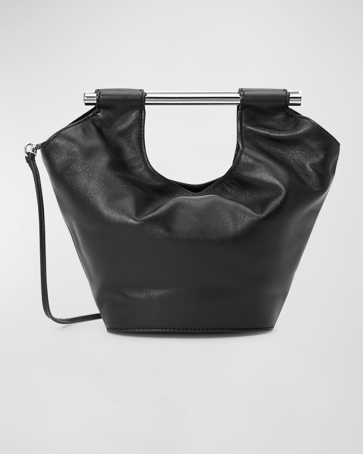 Staud Mar Mini Leather Bucket Bag In Black/silver