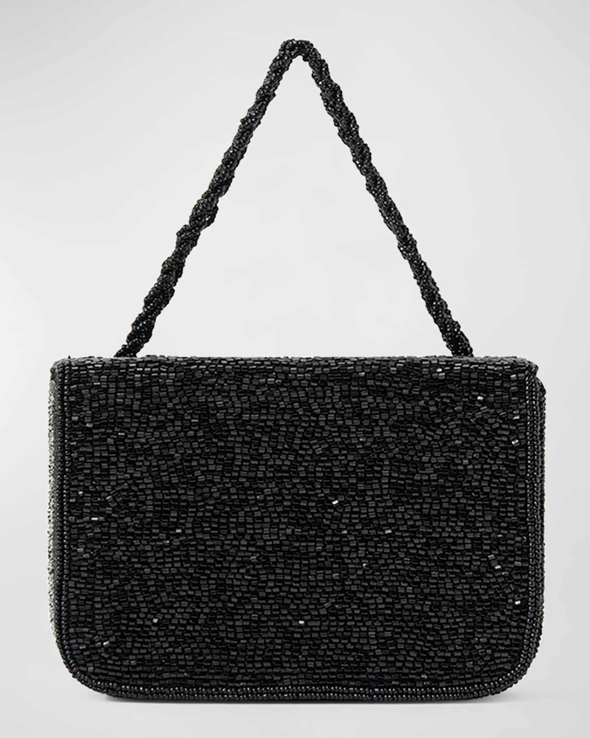 Staud Carmen Beaded Box Top-handle Bag In Black