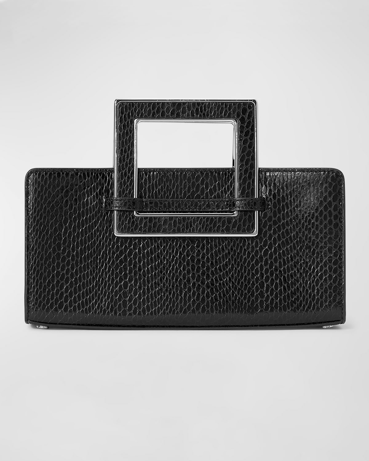 Staud Shirley Metal Snake-embossed Top-handle Bag In Black