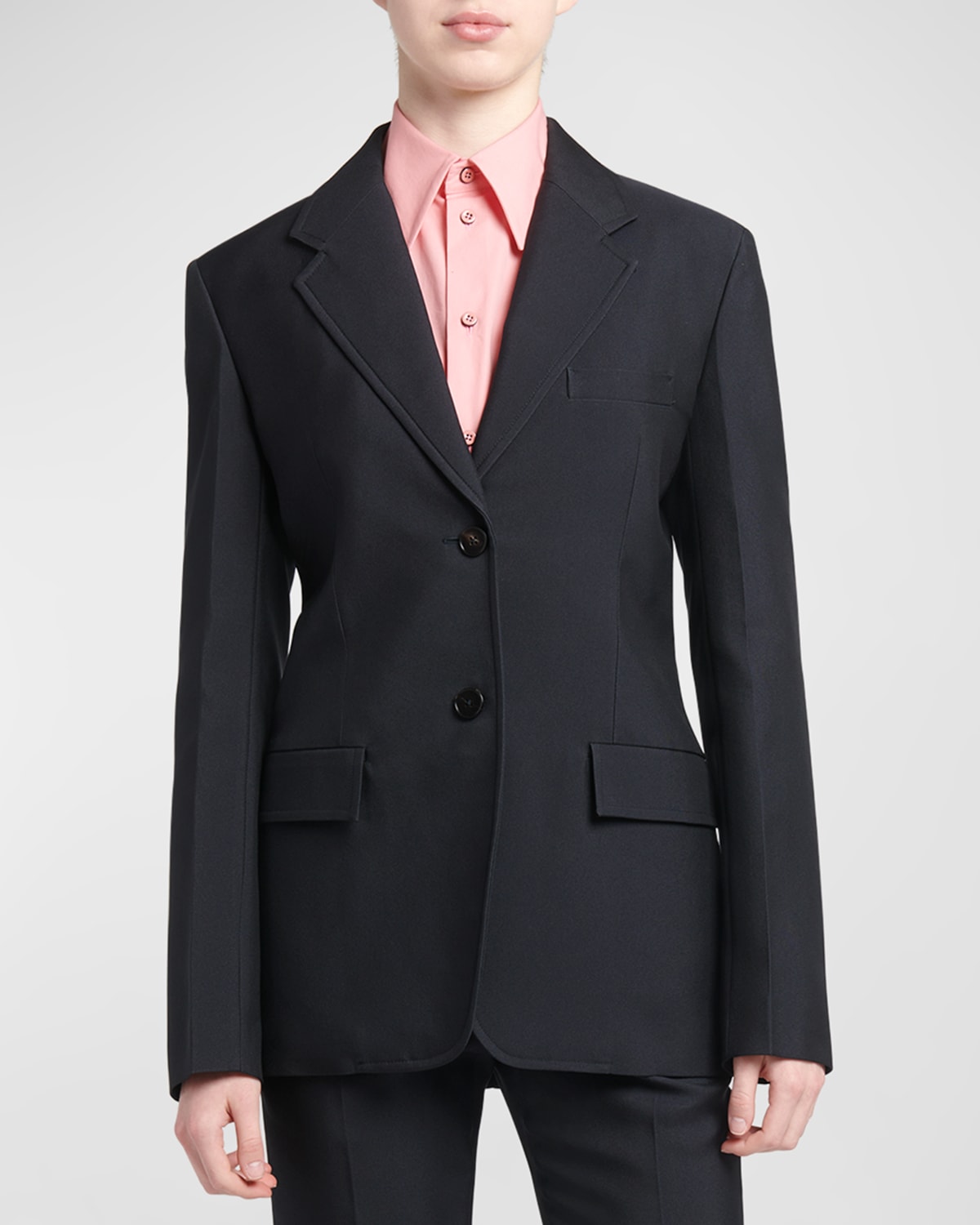 Topstitch Single-Breasted Blazer Jacket