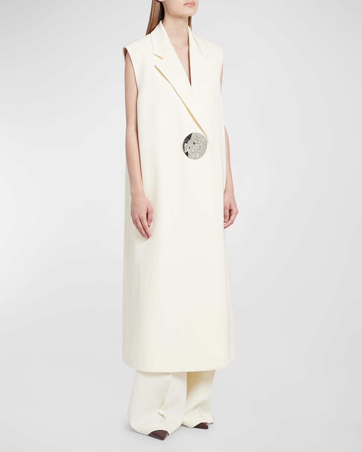 Shop Jil Sander Long Vest With Hammered Buckle In Chalk