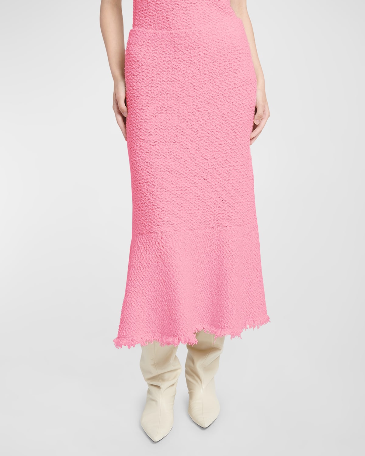 Jil Sander Boucle Knit Fit-&-flare Midi Skirt In Electric Pink