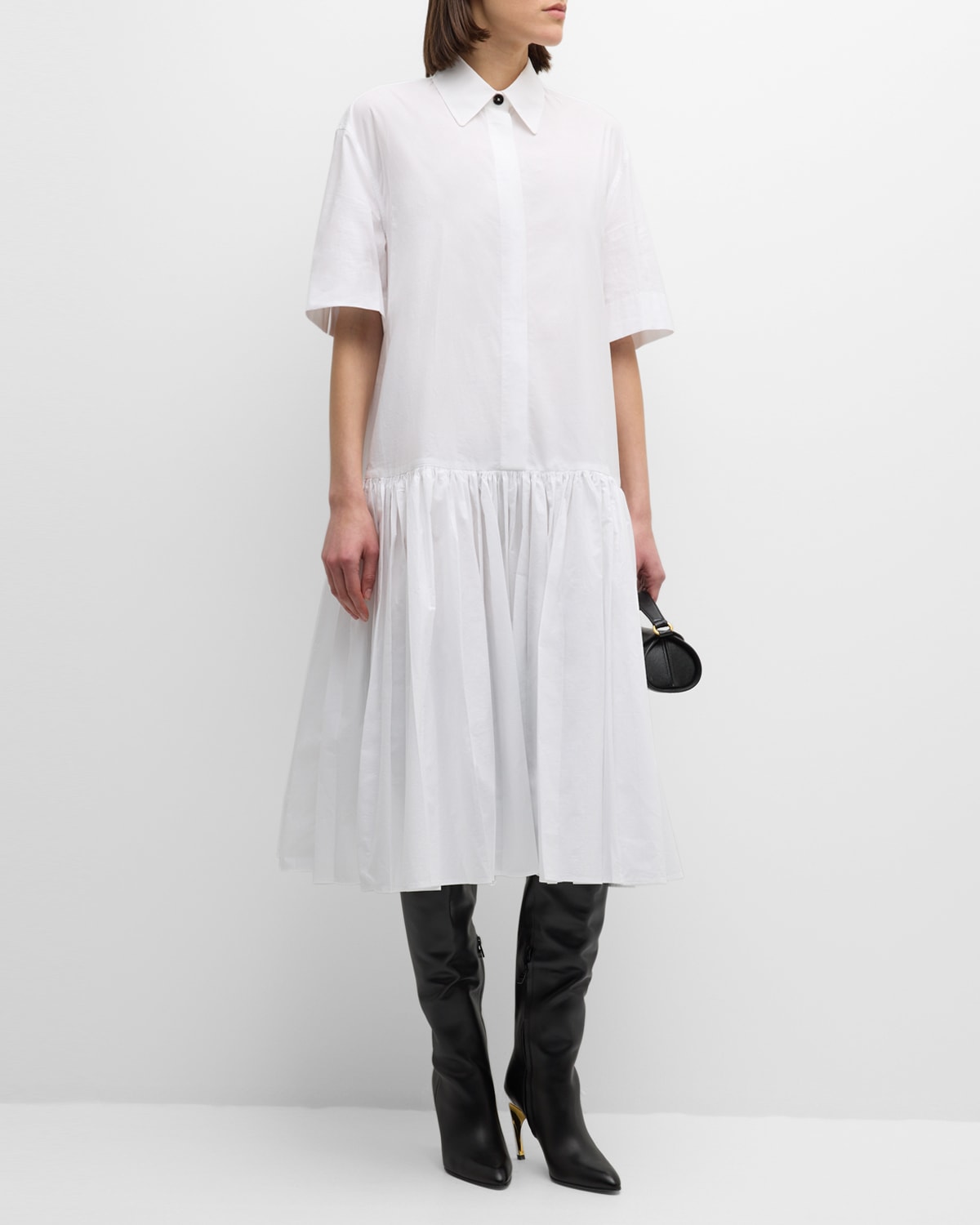 Shop Jil Sander Pleated Circle-cut Shirtdress In Optic White