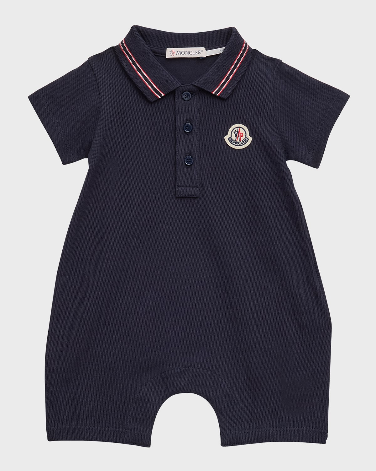 Moncler Boy's Logo Polo Playsuit In Very Navy