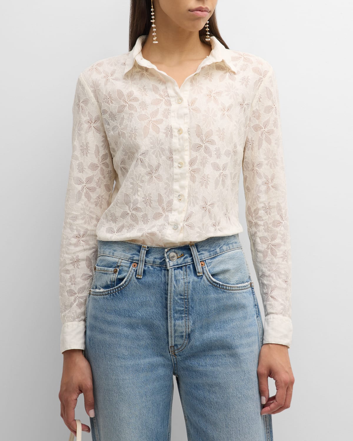 Scoop-Neck Floral Lace Tee