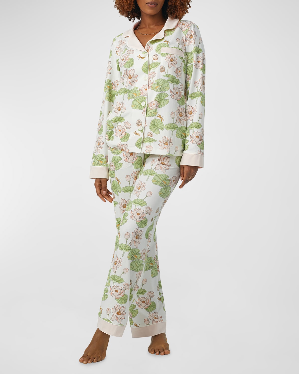 Bedhead Pajamas Floral-print Cotton Jersey Pajama Set In Lily Pond