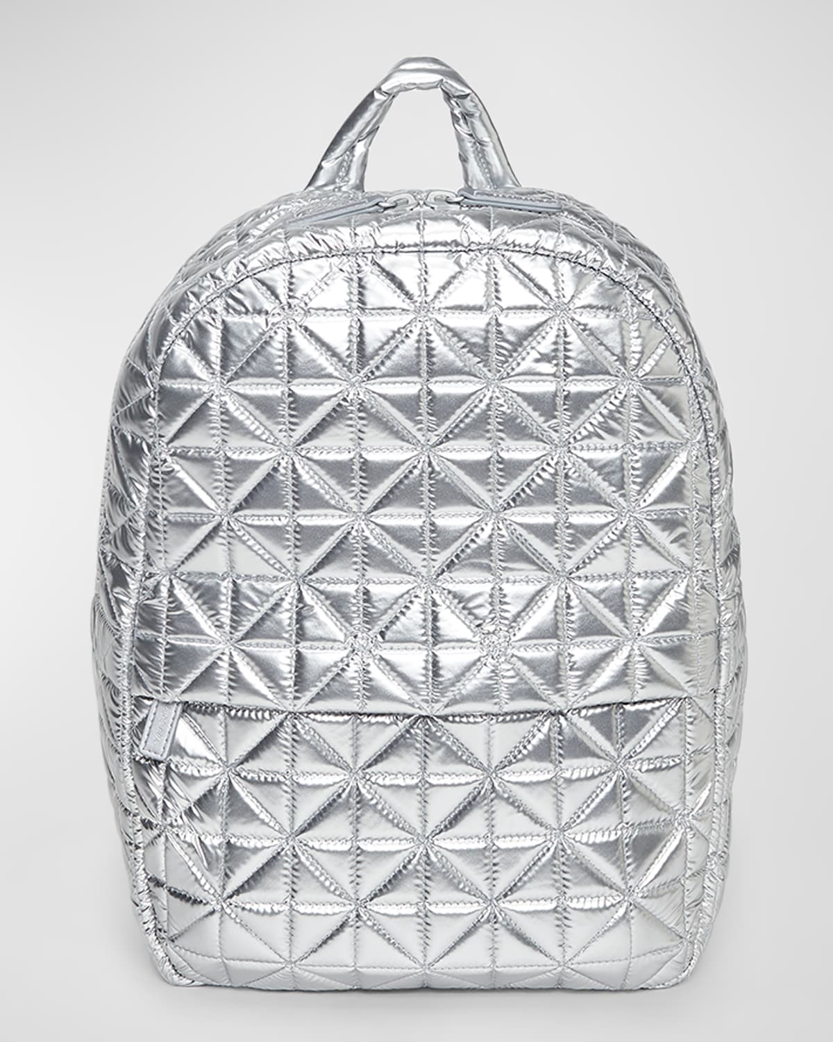 Veecollective Metallic Quilted Nylon Backpack In Chrome Metallic