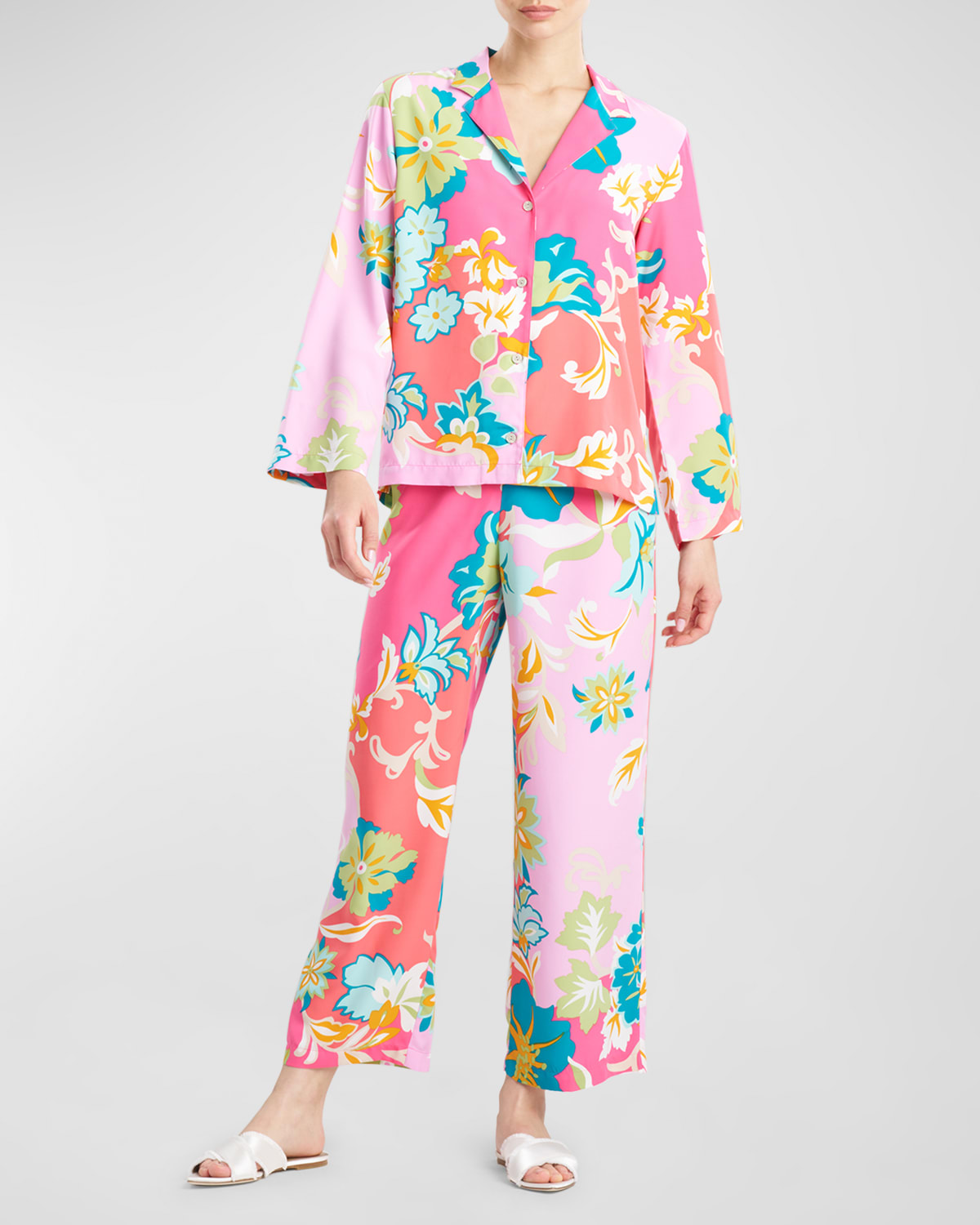 Shop Natori Marbella Floral Print Pajama Set In Pinkgreen
